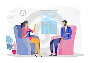 Businessman at psychotherapy session. Business worker stress, businessmen in depression and psychological therapy vector