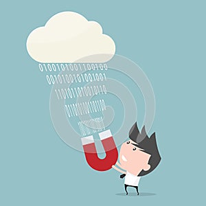 Businessman pull data of cloud computing.