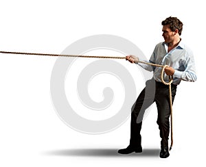 Businessman pulling rope