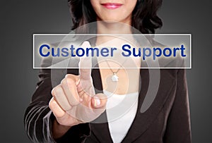 Businessman push to Customer support button on virtual screen