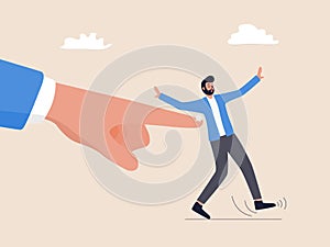 Businessman Pushed by Giant Finger: Nudge Theory Illustration photo