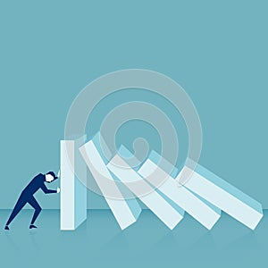 Businessman pushing hard wall problem. Business concept cartoon vector illustration