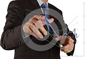 Businessman pushing solution graph on a touch screen interface