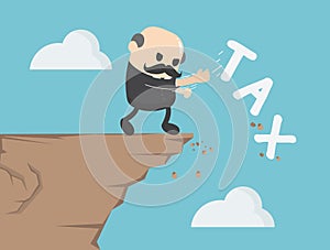 Businessman is pushing the tax message to fall off the cliff, bill and debt concept