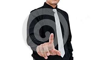 Businessman pushing or touch on screen