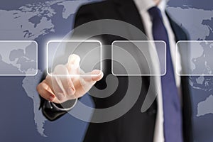 Businessman pushing touch screen button