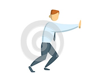 Businessman pushing the wall. Full-length figure of young businessman. Flat vector illustration. Isolated on white