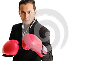 Businessman pusture with boxing gloves