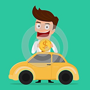 Businessman putting coin inside the car, investing money in the car, Investment concept.