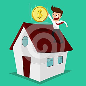 Podnikatel uvedení mince uvnitř dům  nemovitost investice 