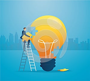 Businessman putting the puzzle lightblub together. creative concept. vector illustration EPS10