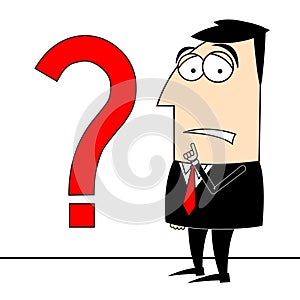 Cartoon businessman, question mark - problem concept