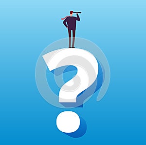 Businessman and question mark. Future decision, strategy choice and business challenge vector concept