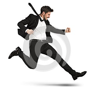 Businessman quickly runs photo