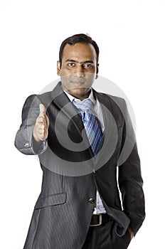 A Businessman raising hands