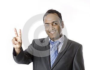 A Businessman raising hands