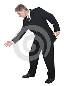 Businessman Reaching For Something, Isolated