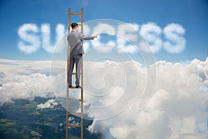 The businessman reaching success with career ladder