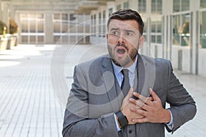 Businessman reacting dramatic in the office