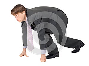 Businessman ready to compete on white background