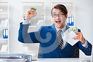 The businessman receiving his salary and bonus