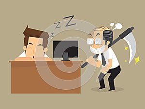 Businessman recumbent was sleeping boss messenger of death