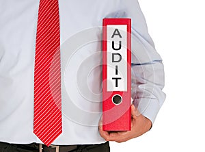 Businessman with Red Audit Binder