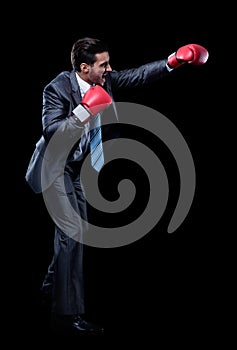 Businessman in red Boxing gloves