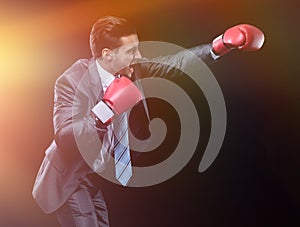 Businessman in red Boxing gloves