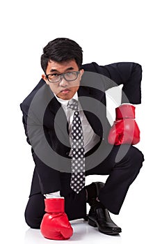 Businessman with red boxing gloves