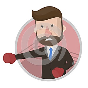 Businessman Red Boxing Gloves Ready To Win Color Illustration