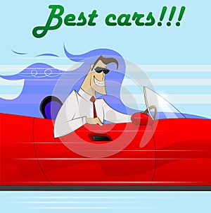 Businessman in a red car .