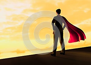Businessman with a red flying cape like superman 3d illustration