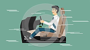 Businessman in relax business suit Concept driving inside car. Sit in the seat and hold the steering wheel. Line of driving speed.