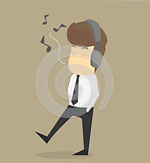 A Businessman relax by listening to music