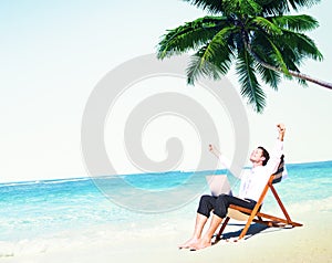 Businessman Relax Working Summer Beach Concept