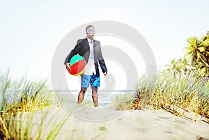 Businessman Relaxation Activity Beach Vacations Concept