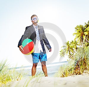 Businessman Relaxation Activity Beach Vacations Concept