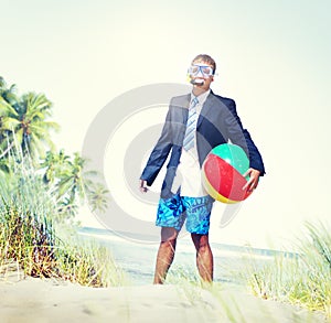 Businessman Relaxation Activity Beach Vacations Concept