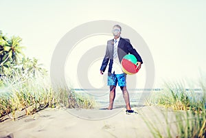 Businessman Relaxation Activity Beach Vacations Concept