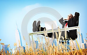 Businessman Relaxation Freedom Happiness Getaway Concept