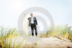 Businessman Relaxation Surfing Summer Beach Concept