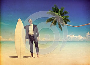 Businessman Relaxing Beach Vacation Relaxing Concept