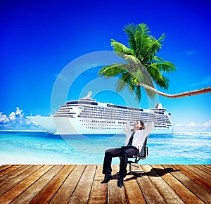 Businessman Relaxing Rest Beach Ocean Vacation Concept