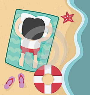 Businessman relaxing on summer beach. flat design