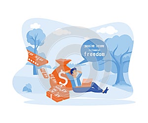 Businessman relaxing with the word passive income. flat vector modern