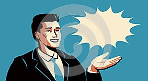 Businessman reports a profitable offer. Business concept vector illustration