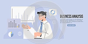 Businessman research market on laptop and search solutions and strategies during financial and economic crisis to avoid bankruptcy