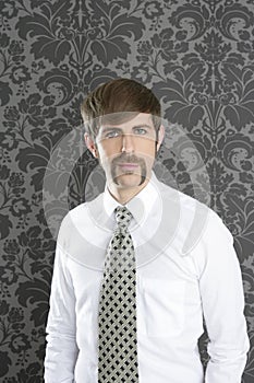 Businessman retro mustache over gray wallpaper