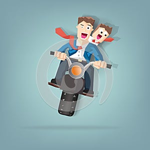 Businessman ride motorcycle ,Vector flat business concept and cartoon design